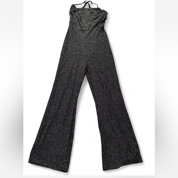 Elegant Black Glitter Wide Leg Jumpsuit - Picture 1 of 8